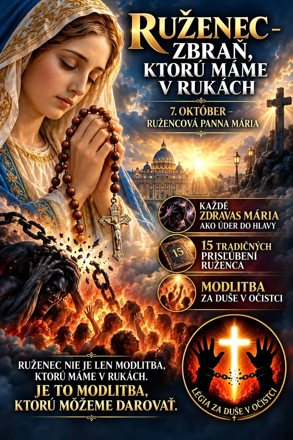 Ruženec – zbraň modlitby – duchovná grafika Légie za duše v očistci