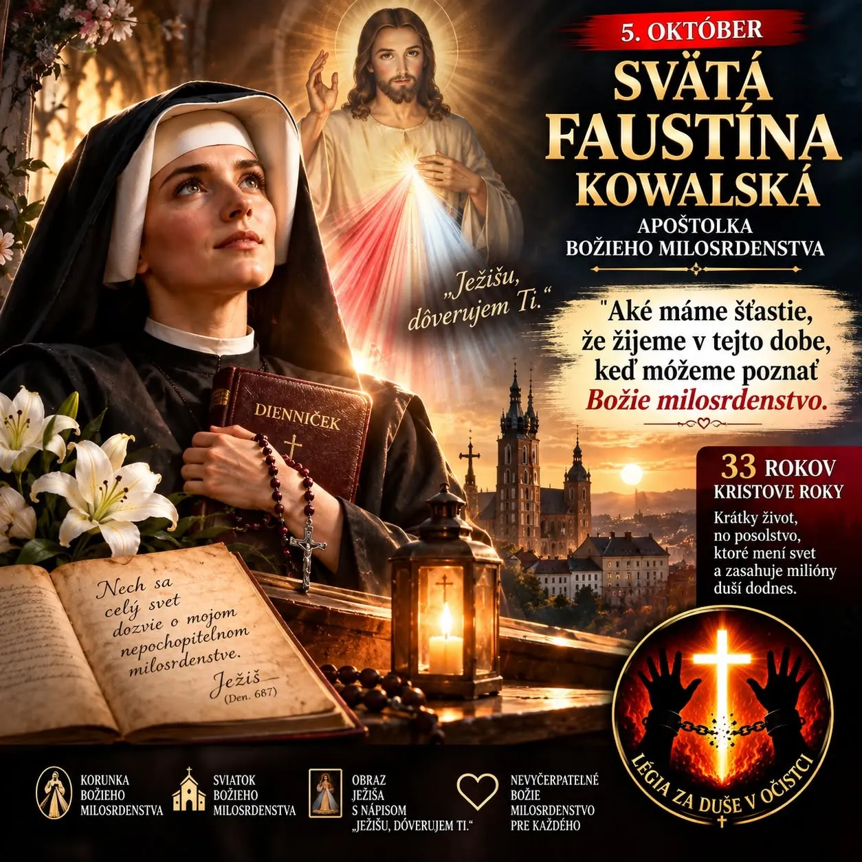 Svätá Faustína Kowalská – duchovná grafika Légie za duše v očistci