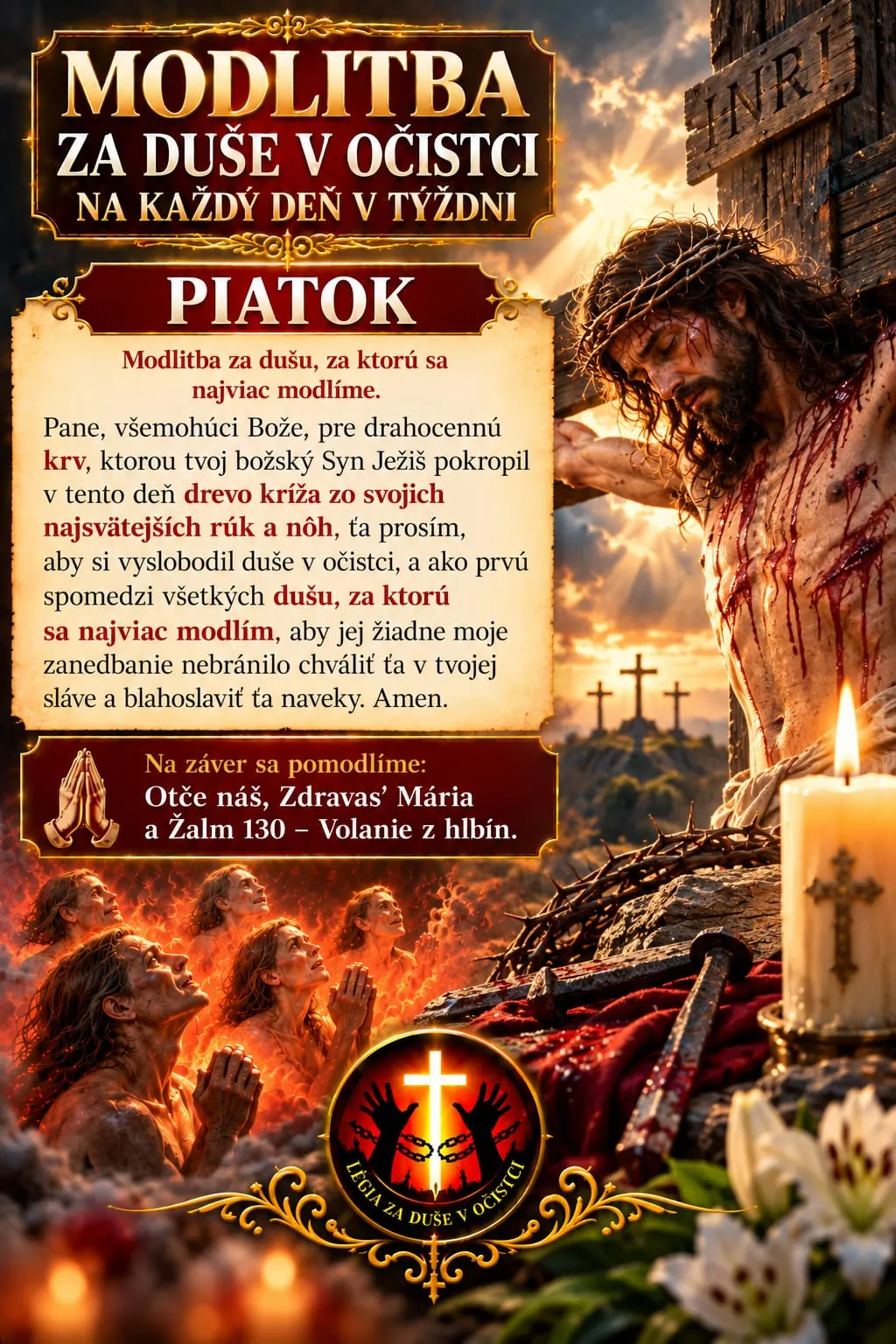 Modlitba za duše v očistci – Piatok, obraz Ježišovho utrpenia