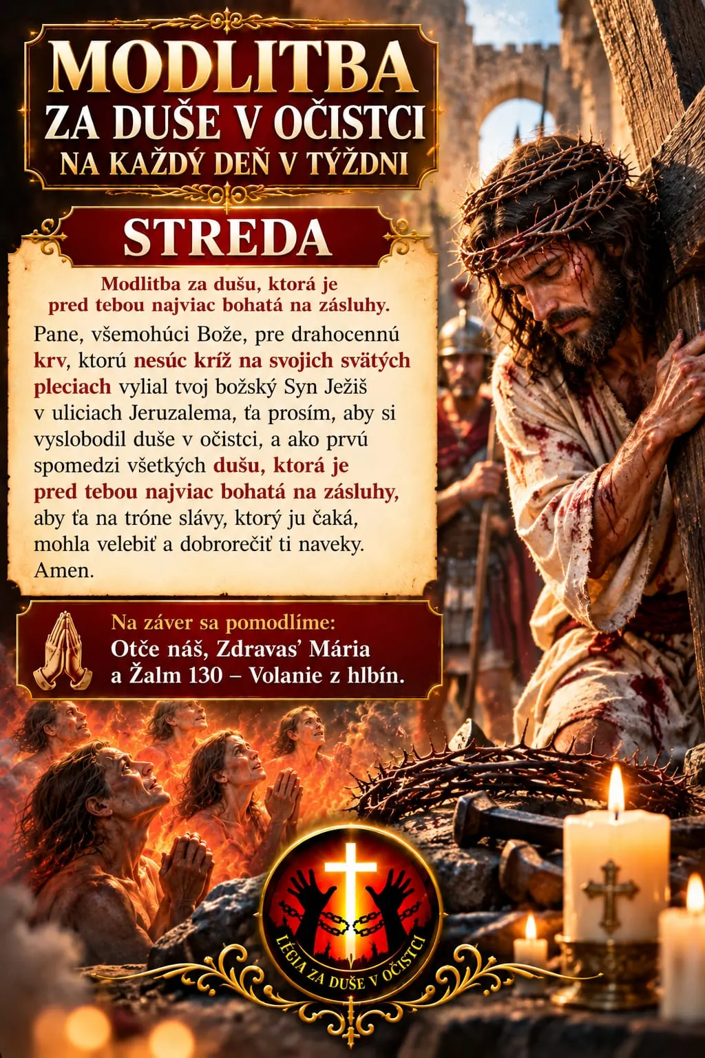 Modlitba za duše v očistci – Streda, obraz Ježišovho utrpenia