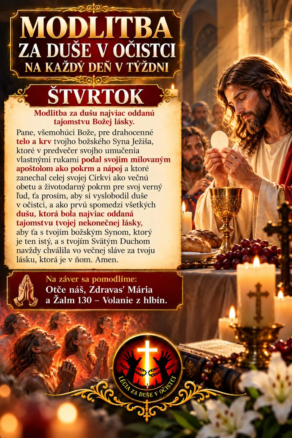 Modlitba za duše v očistci – Štvrtok, obraz Ježišovho utrpenia