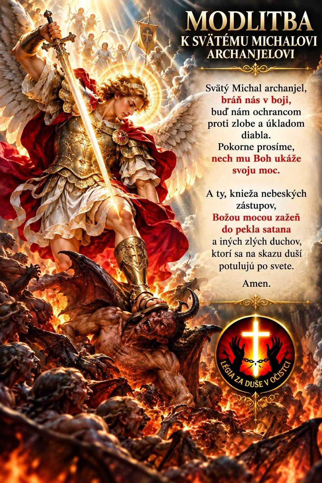 Modlitba k svätému Michalovi archanjelovi – ilustrovaný plagát
